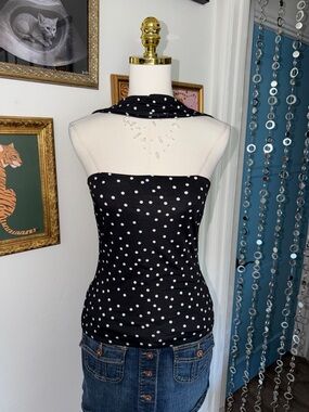 Vintage Y2K Women’s Black & White Polka Dot Strapless Tube Top